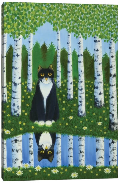 Summer Cat Canvas Art Print - Tuxedo Cat Art