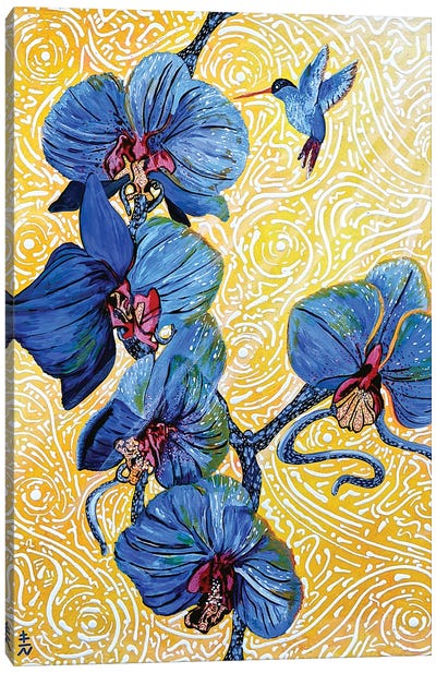 Orchids And Hummingbird Canvas Art Print - Orchid Art