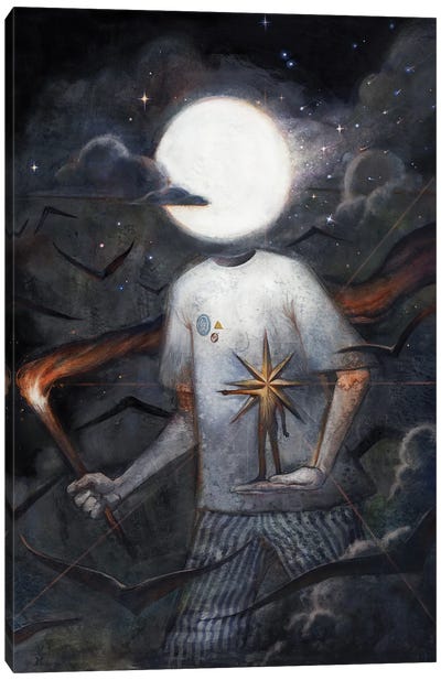 Moonboy And His Starguide Canvas Art Print - Fantasy, Horror & Sci-Fi Art
