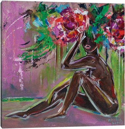 Nude In Blooming Nature Canvas Art Print - Viktoria Latka