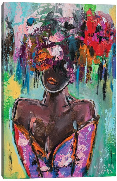 Black Woman In Purple Canvas Art Print - Viktoria Latka