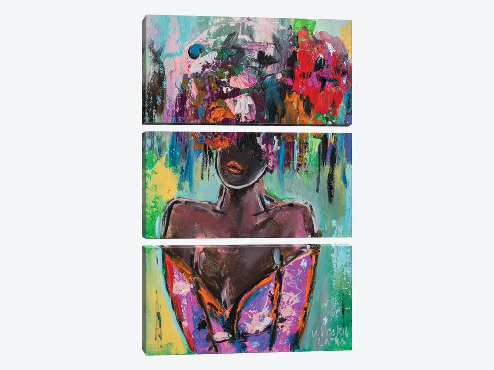 Black Woman In Purple by Viktoria Latka 3-piece Canvas Art