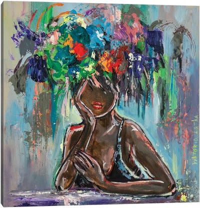 Black Flower Woman Canvas Art Print - Viktoria Latka