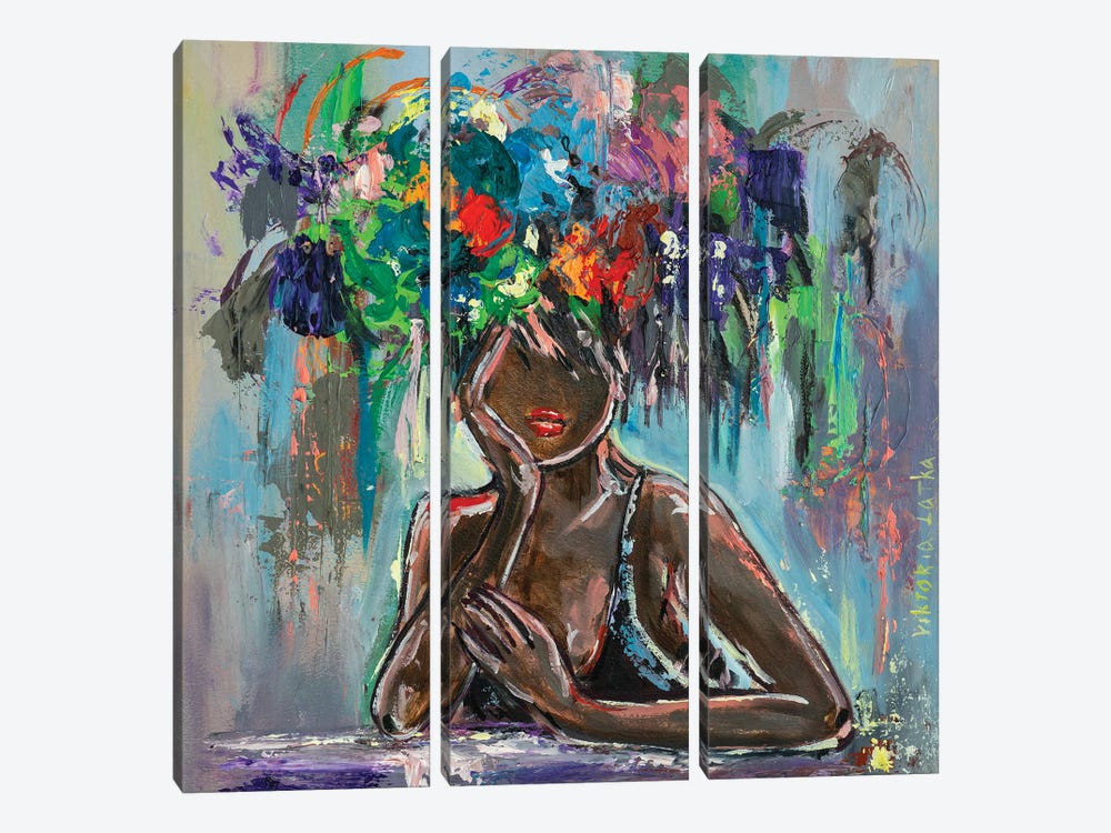 Black Flower Woman by Viktoria Latka 3-piece Canvas Artwork