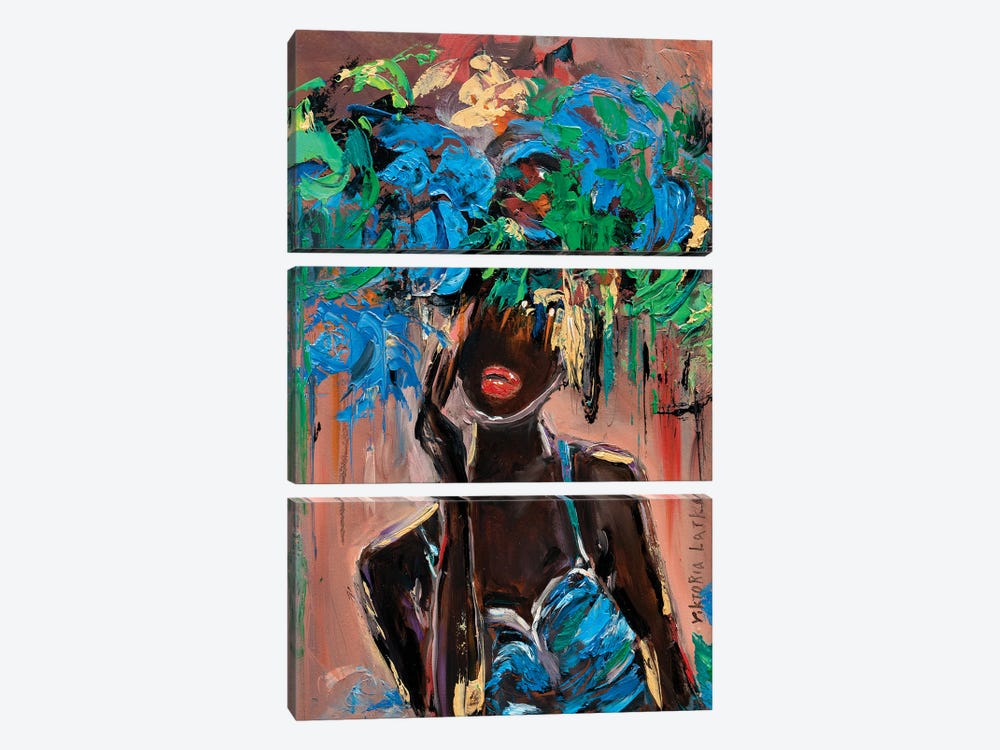 African Woman In Blue by Viktoria Latka 3-piece Canvas Wall Art