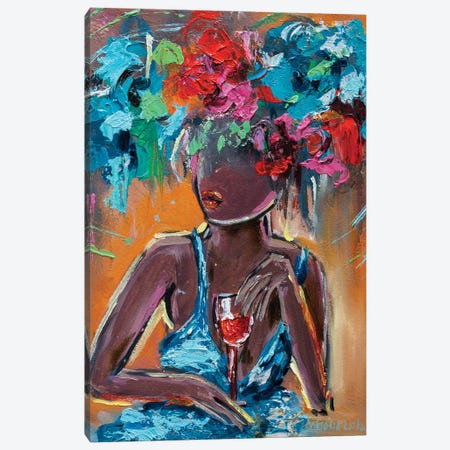 Expressive Female Portrait With Red Wine Canvas Print #VKT170} by Viktoria Latka Canvas Wall Art