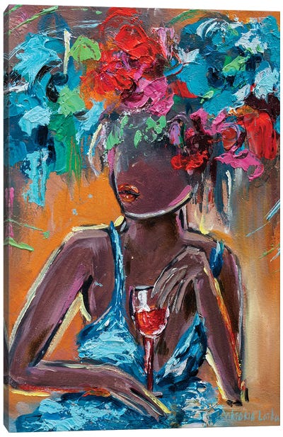 Expressive Female Portrait With Red Wine Canvas Art Print - Viktoria Latka