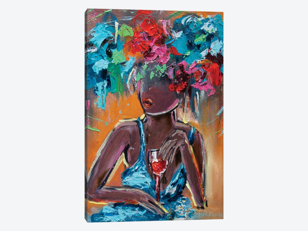 Expressive Female Portrait With Red Wine by Viktoria Latka 1-piece Canvas Artwork