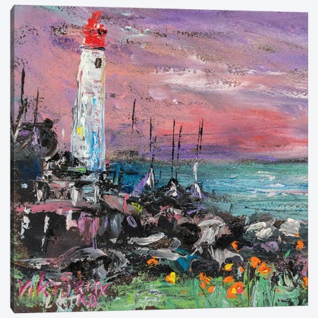Tired Lighthouse Waiting For The Morning Canvas Print #VKT17} by Viktoria Latka Canvas Artwork
