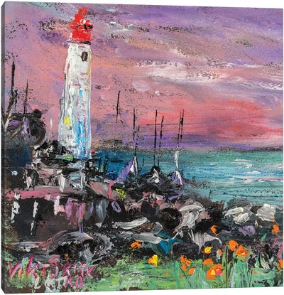 Tired Lighthouse Waiting For The Morning Canvas Art Print - Viktoria Latka