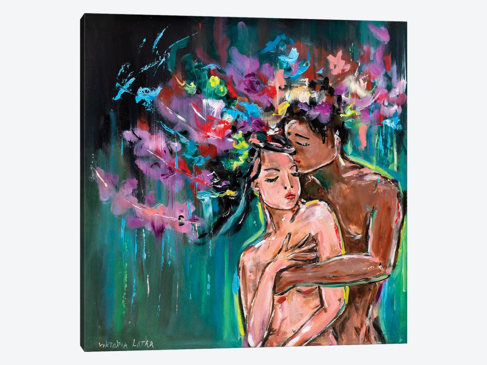 Love Couple With Flower by Viktoria Latka 1-piece Canvas Artwork