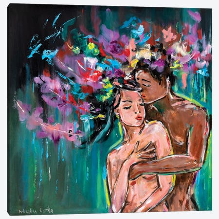 Love Couple With Flower Canvas Print #VKT183} by Viktoria Latka Art Print