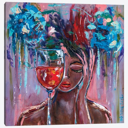 Blue Hydrangeas And Red Wine Canvas Print #VKT186} by Viktoria Latka Canvas Wall Art