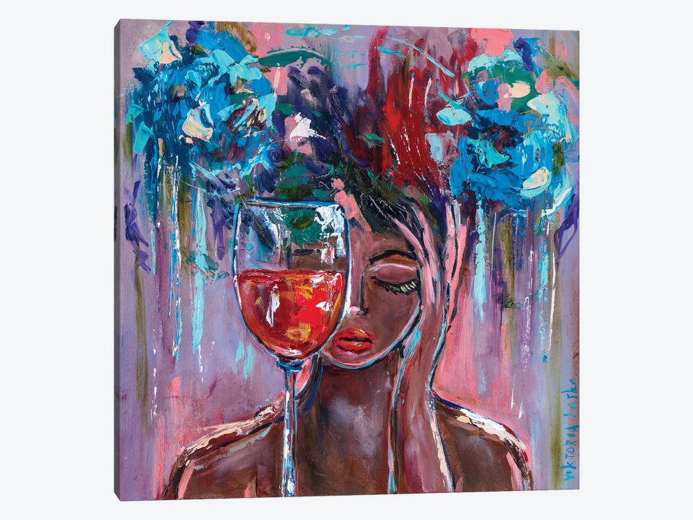 Blue Hydrangeas And Red Wine by Viktoria Latka 1-piece Art Print