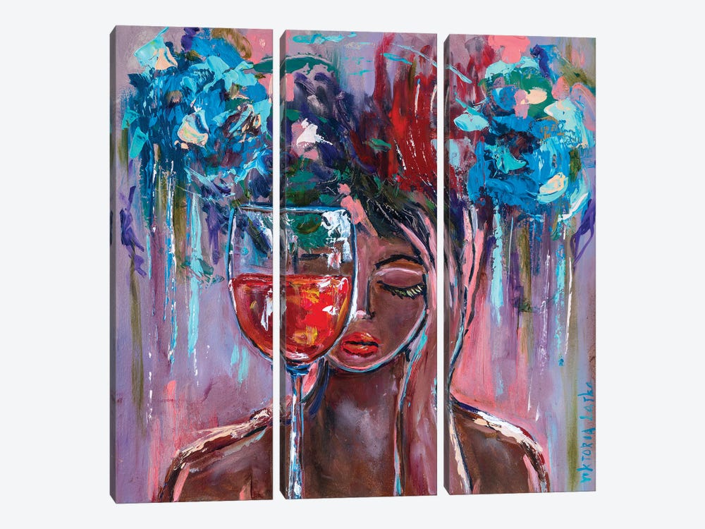 Blue Hydrangeas And Red Wine by Viktoria Latka 3-piece Art Print