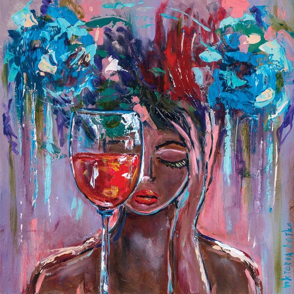 Hydrangeas: Blue Hydrangeas And Red Wine by Viktoria Latka