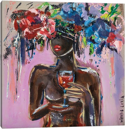 Nude With Red Wine Canvas Art Print - Viktoria Latka