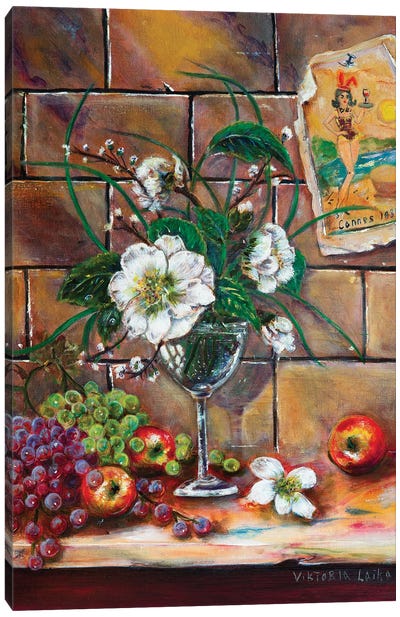 French Still Life With Lilies Canvas Art Print - Grape Art