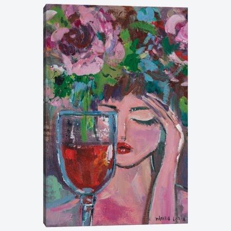 Her, A Flower And Wine Canvas Print #VKT210} by Viktoria Latka Art Print