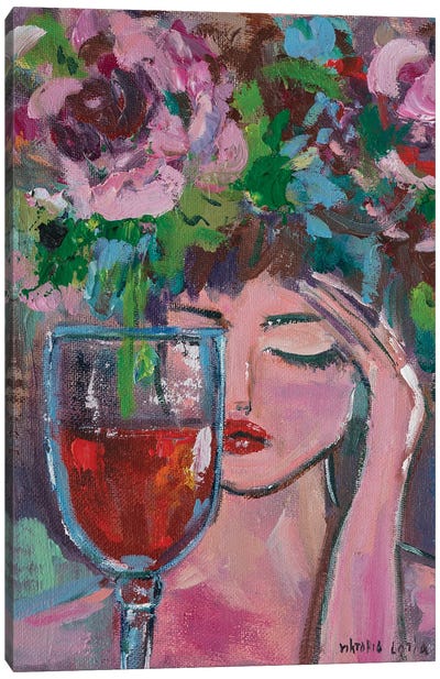 Her, A Flower And Wine Canvas Art Print - Viktoria Latka