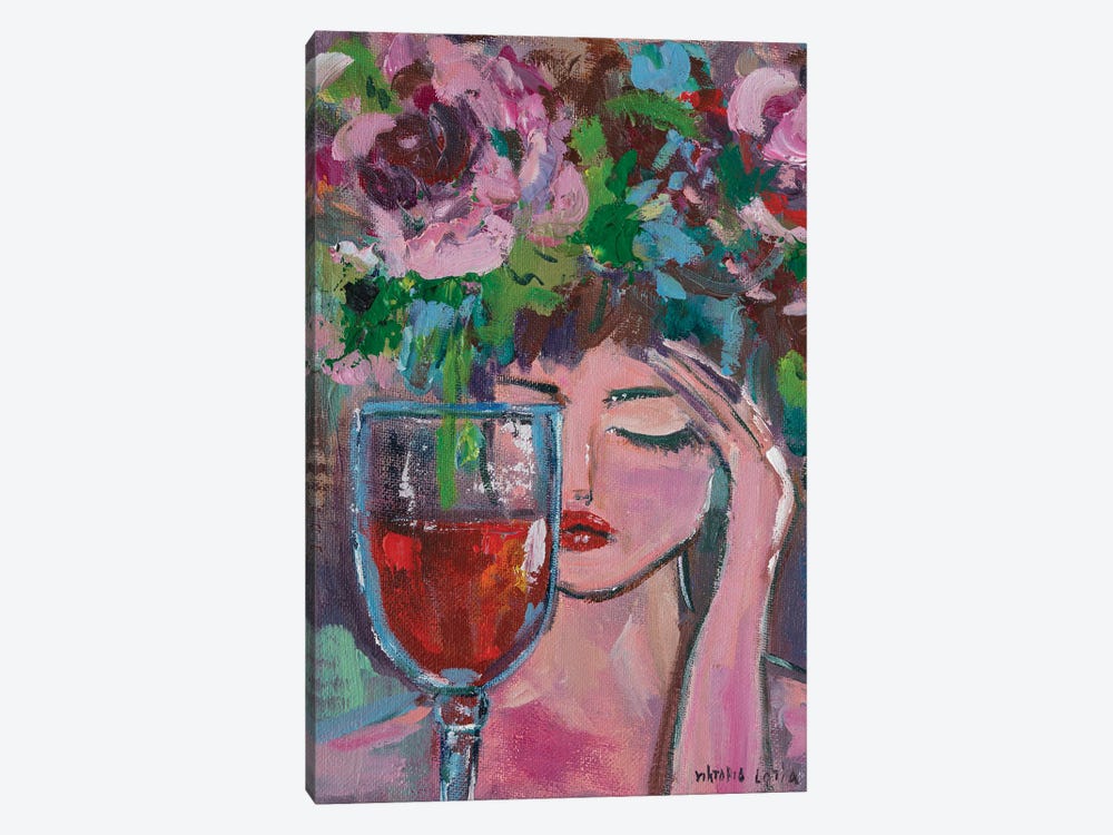 Her, A Flower And Wine by Viktoria Latka 1-piece Canvas Wall Art