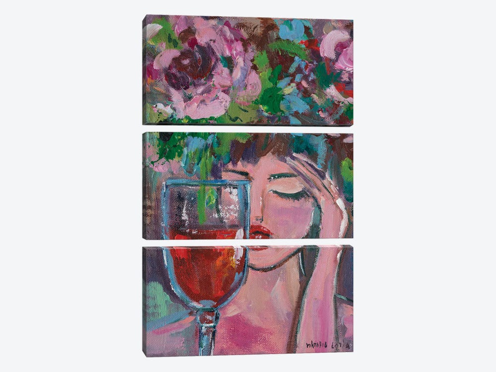 Her, A Flower And Wine by Viktoria Latka 3-piece Canvas Artwork