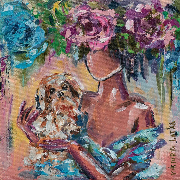 A Woman Flower With A Dog