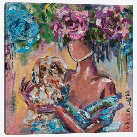 A Woman Flower With A Dog Canvas Print #VKT215} by Viktoria Latka Canvas Wall Art