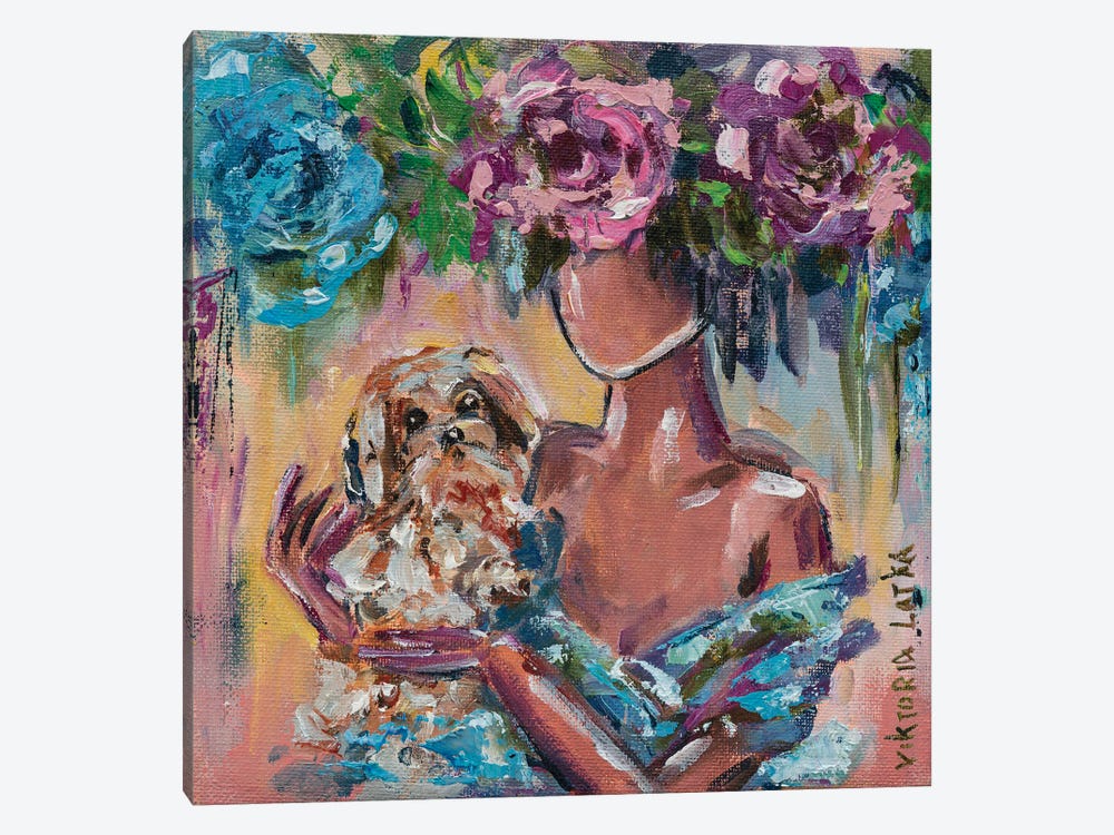 A Woman Flower With A Dog by Viktoria Latka 1-piece Canvas Print