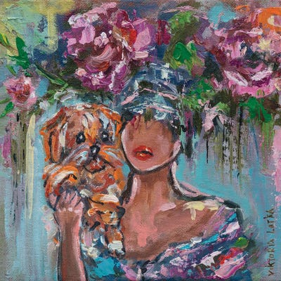 A Woman Flower With A Dog II by Viktoria Latka framed canvas print