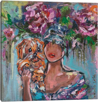 A Woman Flower With A Dog II Canvas Art Print - Viktoria Latka
