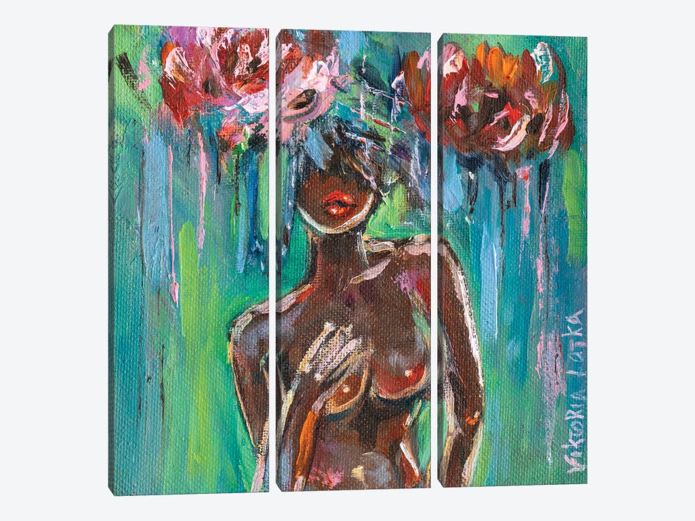 Floral Nude II by Viktoria Latka 3-piece Canvas Art Print