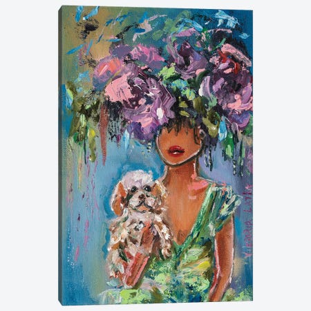 A Woman Flower With A Dog III Canvas Print #VKT220} by Viktoria Latka Canvas Art