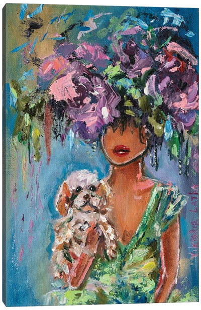 A Woman Flower With A Dog III Canvas Art Print - Viktoria Latka