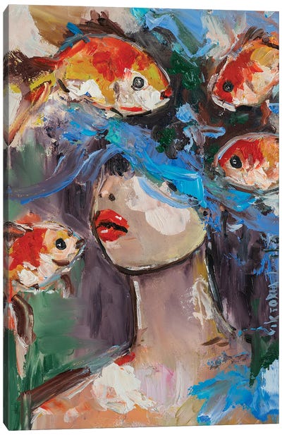 Flight Of Goldfish Canvas Art Print - Viktoria Latka