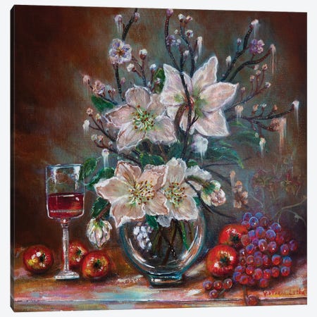 White Lilies And Red Wine Canvas Print #VKT22} by Viktoria Latka Canvas Art