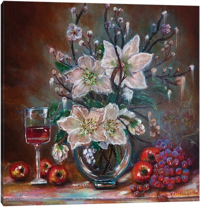 White Lilies And Red Wine Canvas Art Print - Grape Art