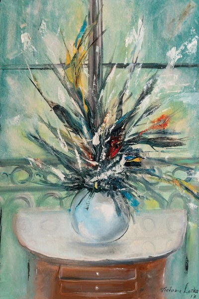 Floral Abstraction On Blue by Viktoria Latka framed canvas print