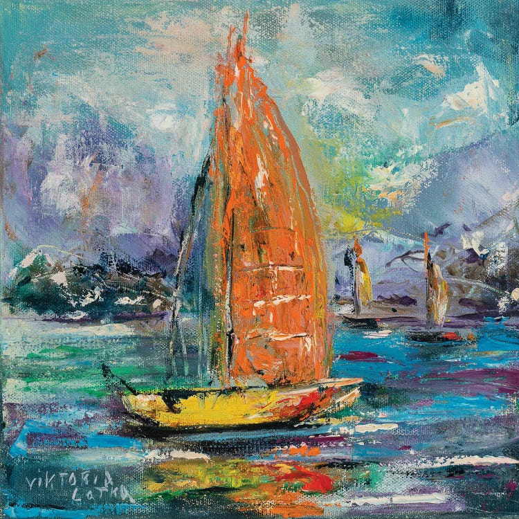 Yellow Sailboat In Paradise Bay by Viktoria Latka wall art