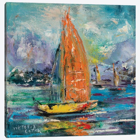 Yellow Sailboat In Paradise Bay Canvas Print #VKT26} by Viktoria Latka Canvas Art Print