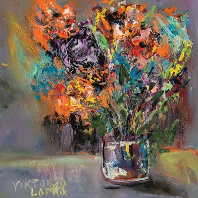 Colorful Hydrangeas In Glass by Viktoria Latka framed canvas print