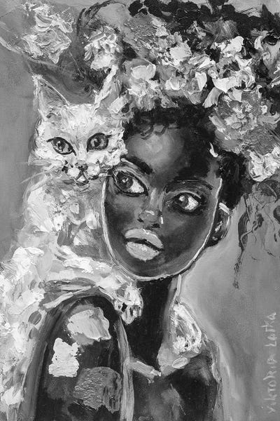 Black & White Florals: Observation Of A White Cat by Viktoria Latka