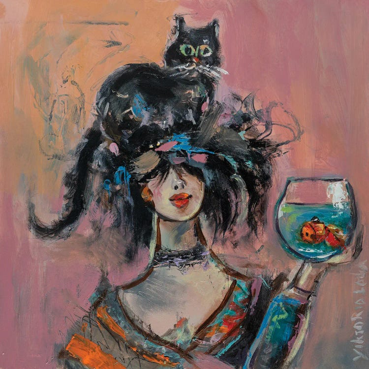 Catwoman And The Fishbowl by Viktoria Latka wall art