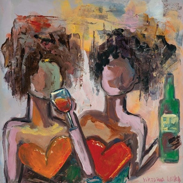 Two Abstract Figures with Glass and Bottle- Duo I