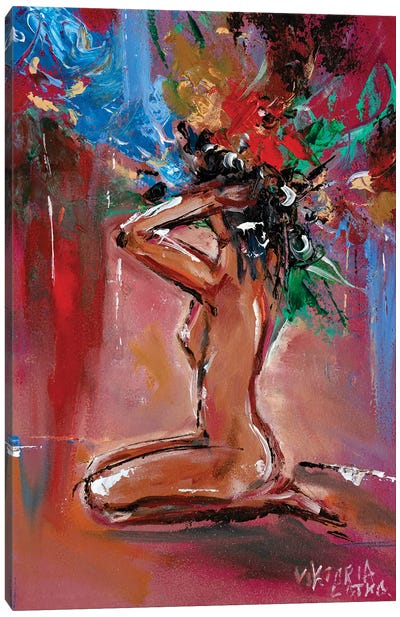 Savannah Woman In Red Canvas Art Print - Viktoria Latka
