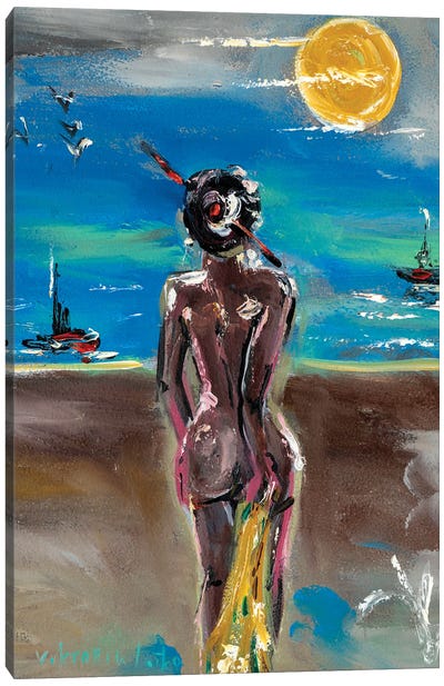 Nude by Blue Ocean Canvas Art Print - Viktoria Latka