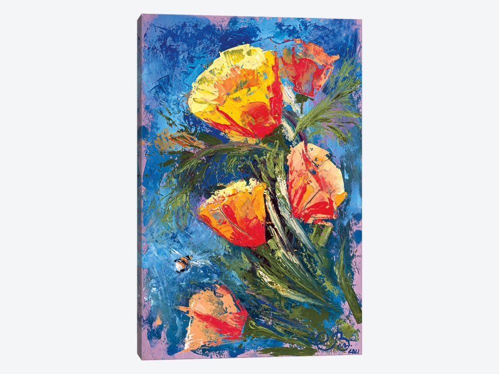 California Poppies And Bumblebee by Valeria Luchistaya 1-piece Art Print