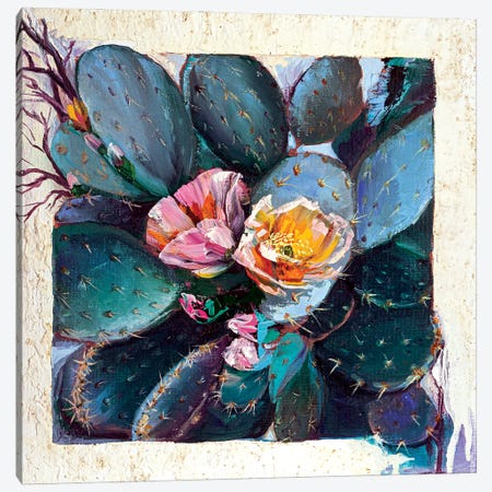 Blooming Cactus Canvas Print #VLC13} by Valeria Luchistaya Art Print