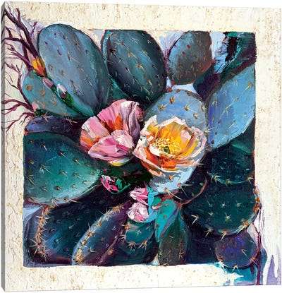 Blooming Cactus Canvas Art Print - Textured Florals