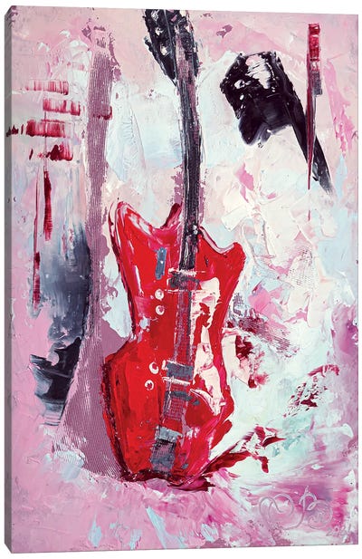 Red Guitar Canvas Art Print - Valeria Luchistaya